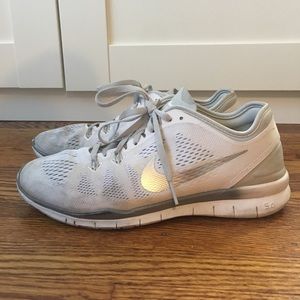 White Nike Free Sneaker with Silver Accents