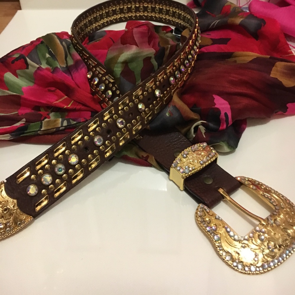 Nocona Brown/Gold Western Belt with AB Crystals M