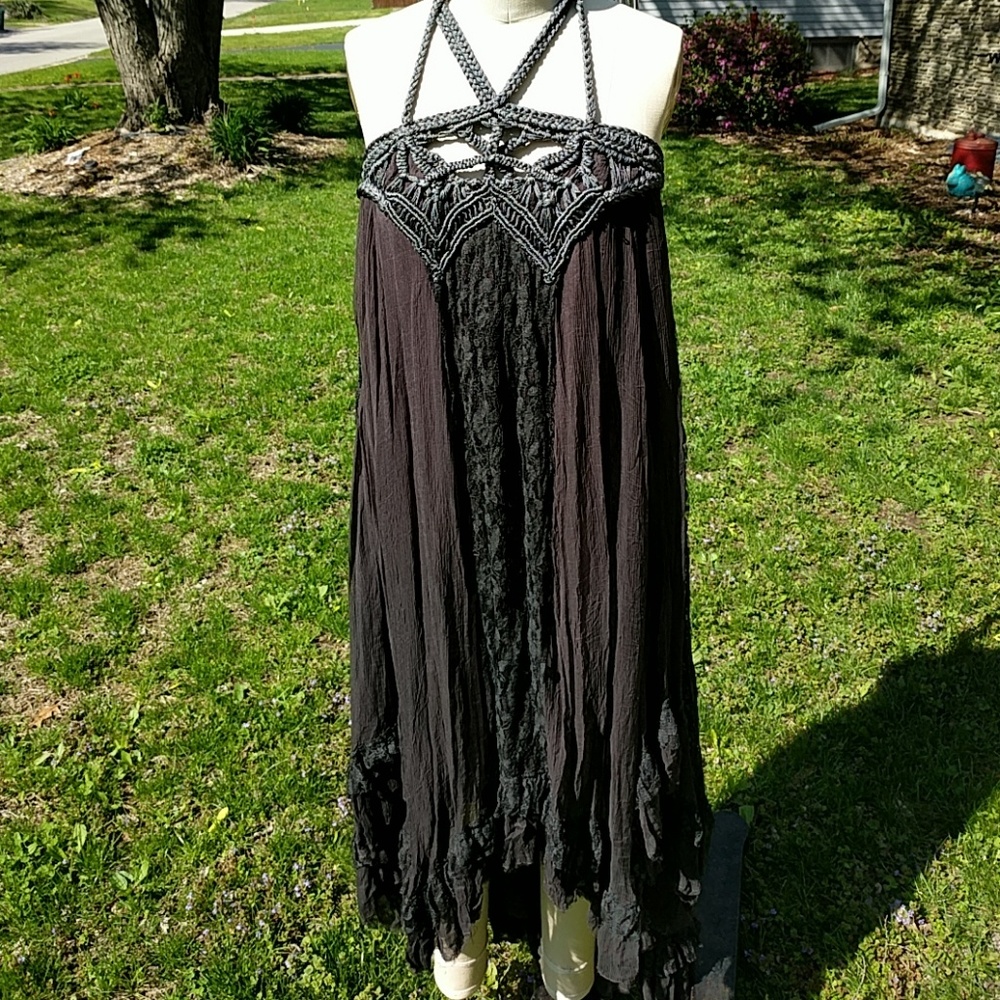 Free people maxi dress large black lace 10 12