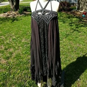 Free people maxi dress large black lace 10 12
