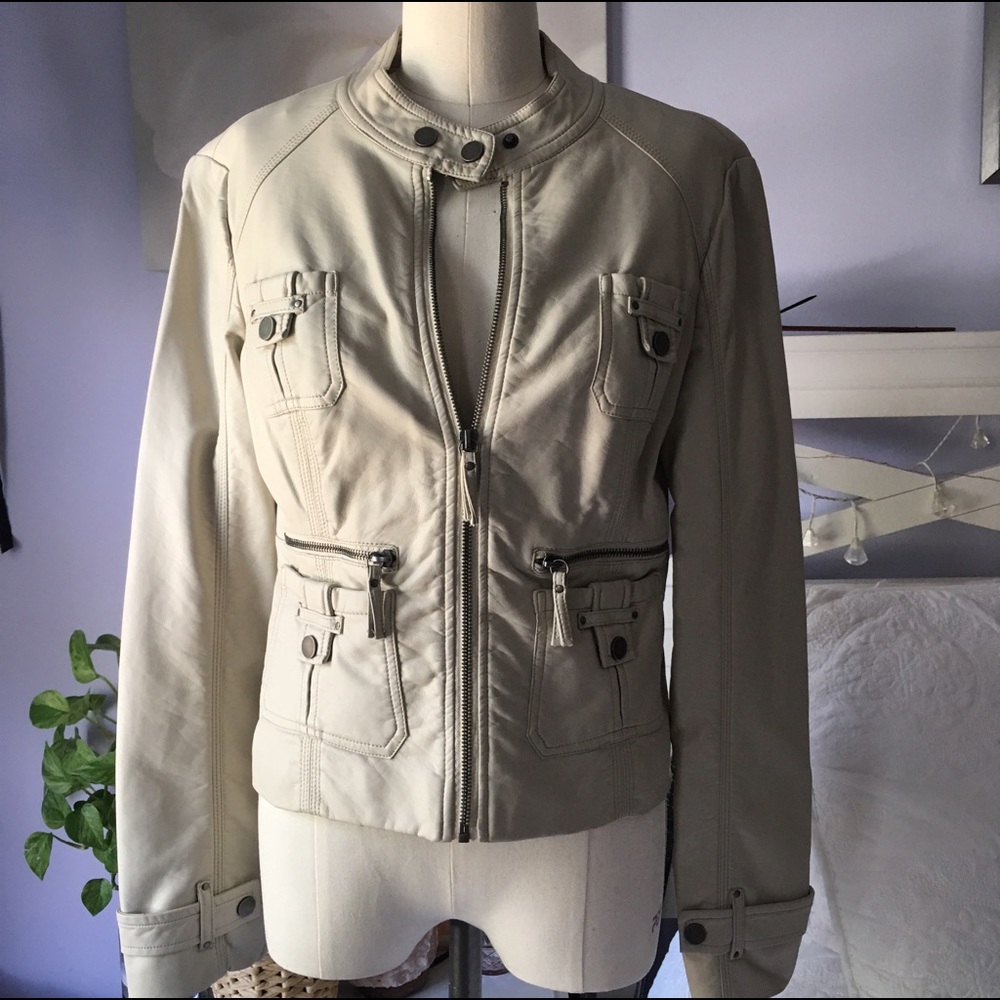 Cream faux leather jacket