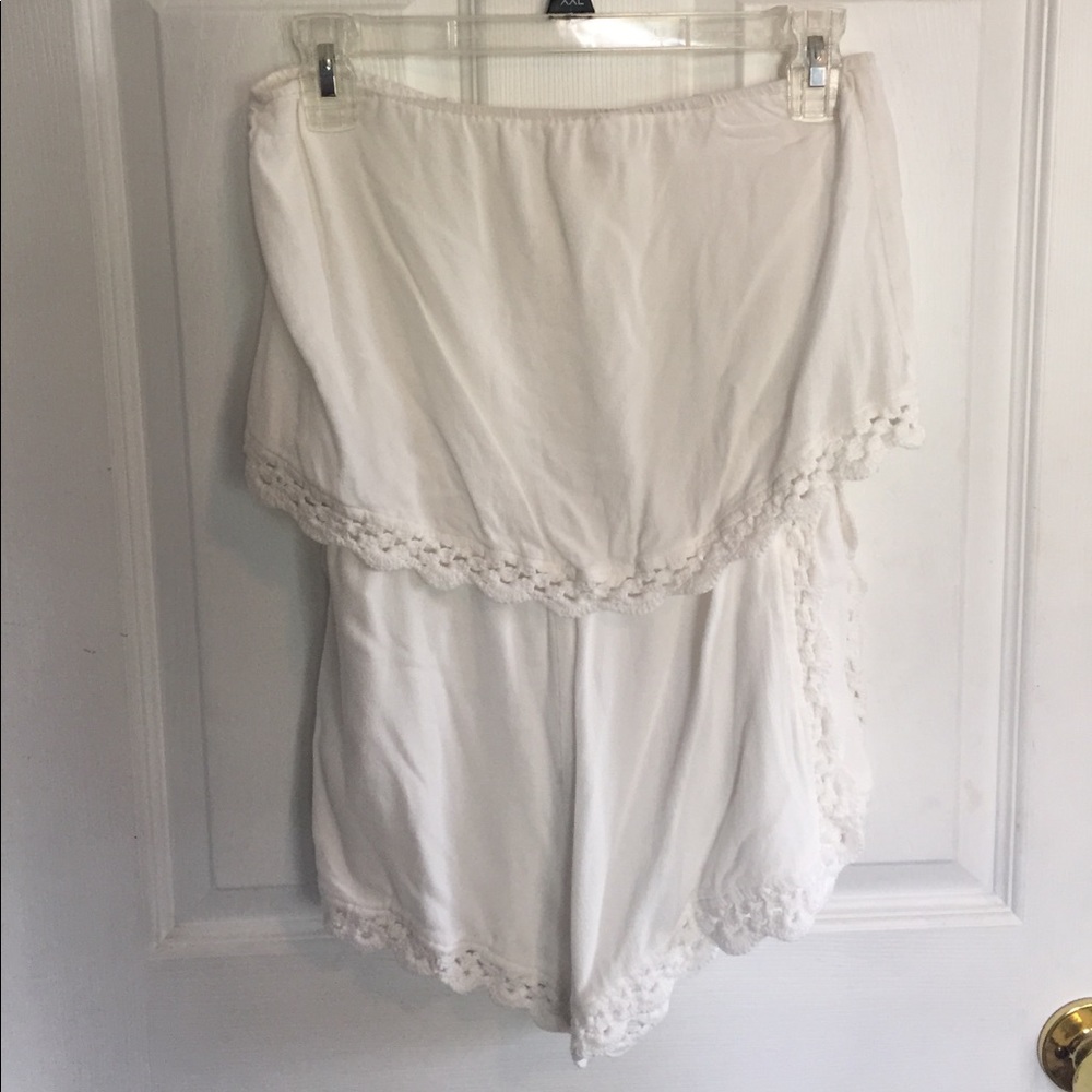 White Strapless Romper with Crochet Detailing