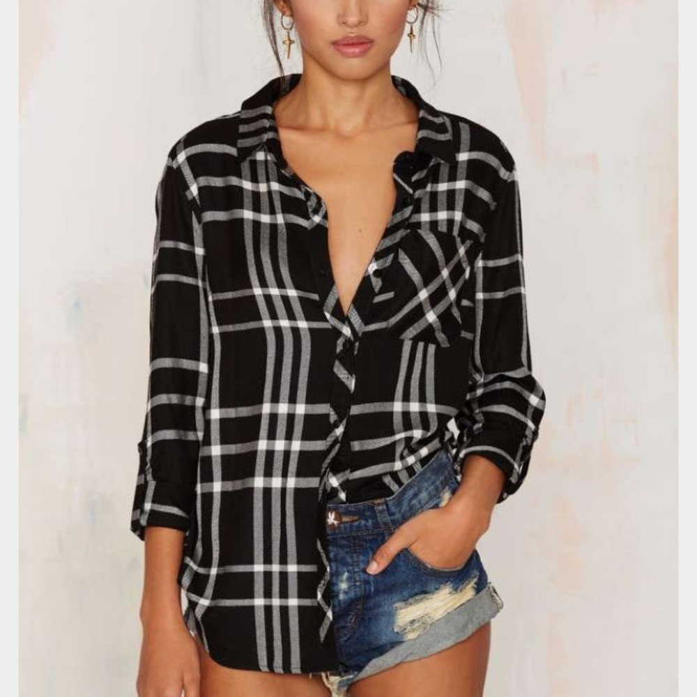 Nasty Gal After Hours Black Plaid Flannel