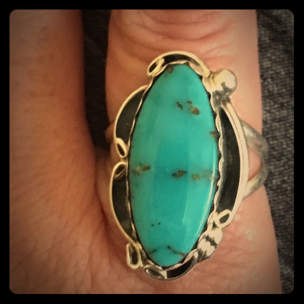 Genuine Native American Indian Turquoise 925 Ring