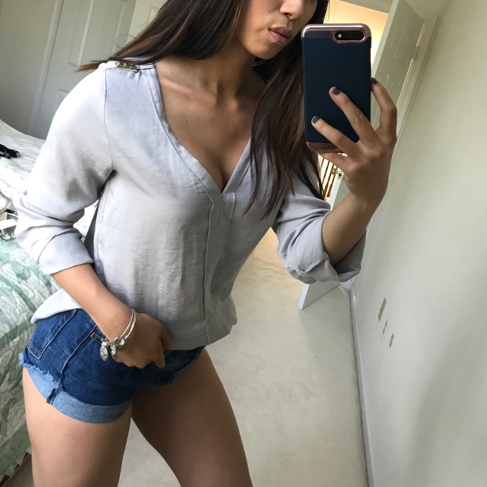 Zara Grey Blouse - Metal Detailing