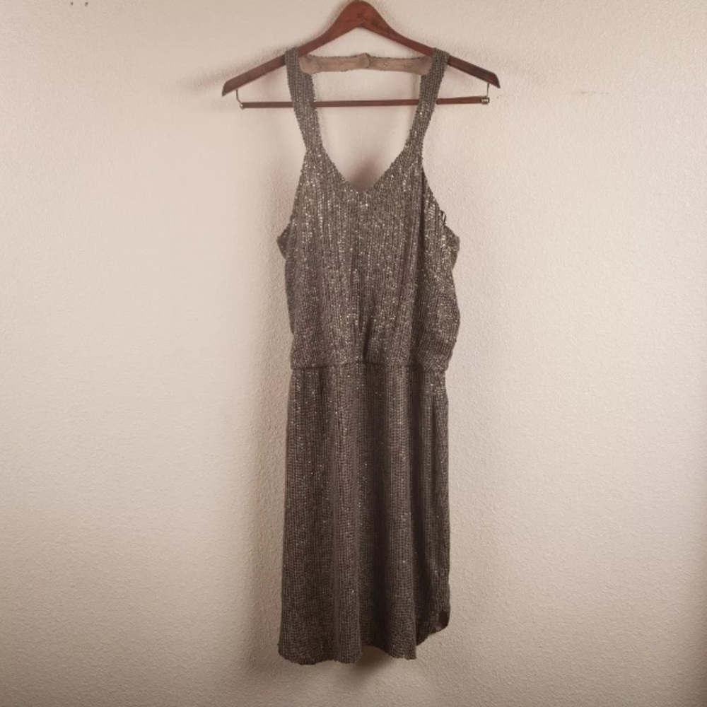 Obakki sequined black/gold silk dress sz 6