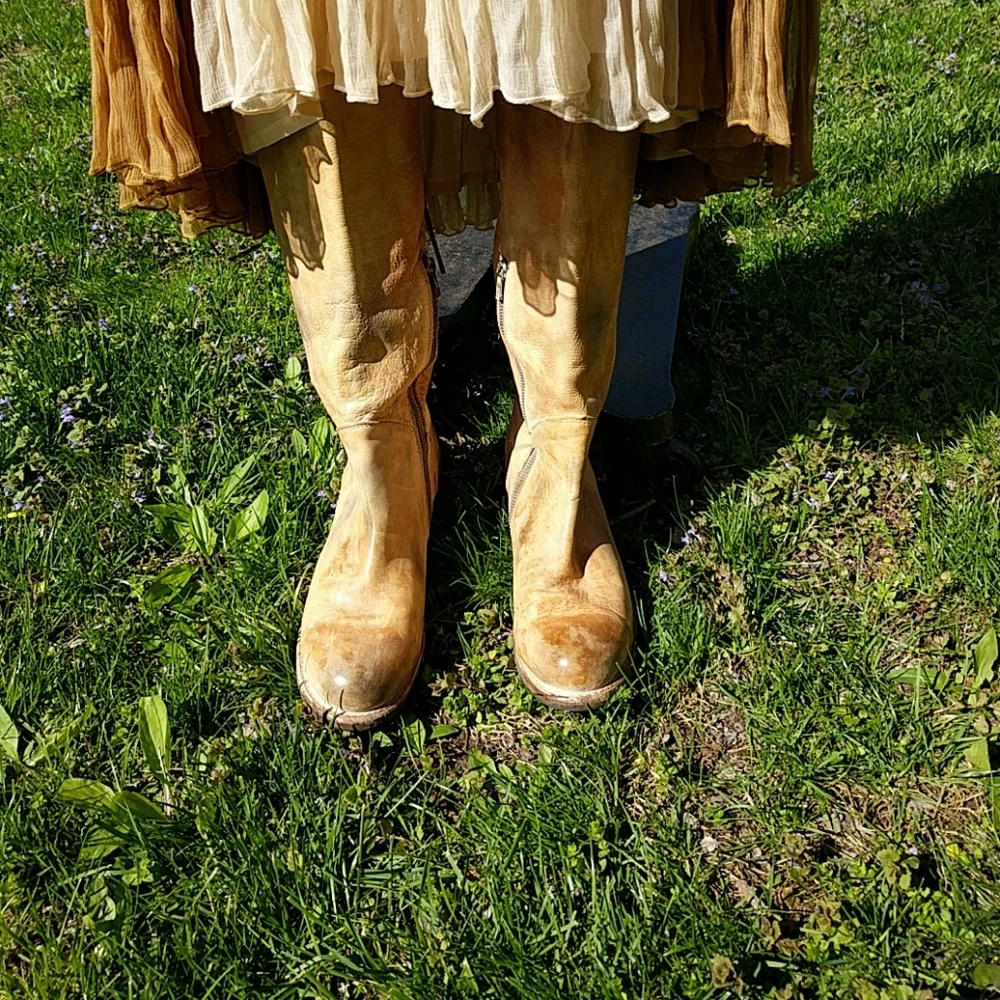 Bed Stu tall boots tan leather 10 new lace up back