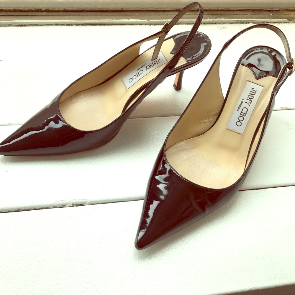 Jimmy Choo Patent Leather Pointy Toe Slingbacks