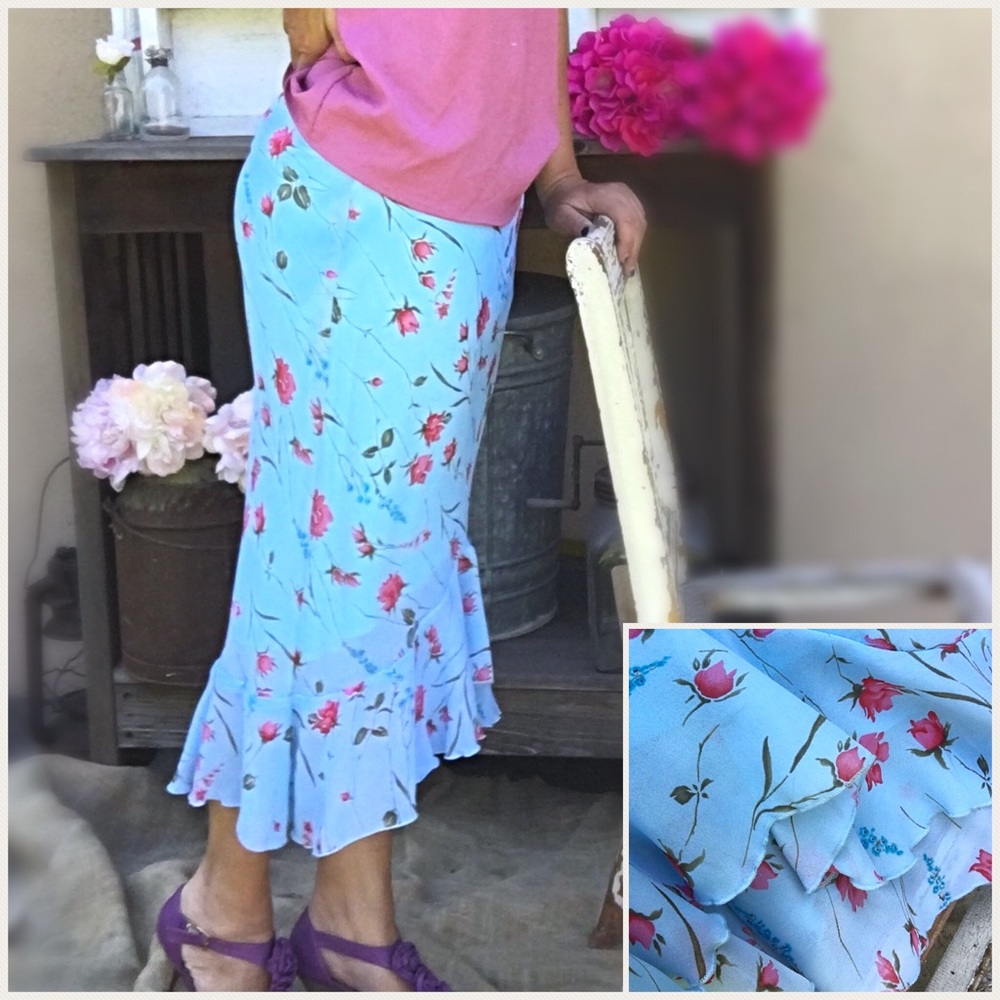 Floral Ruffled Vintage 90's Asymmetrical Trumpet
