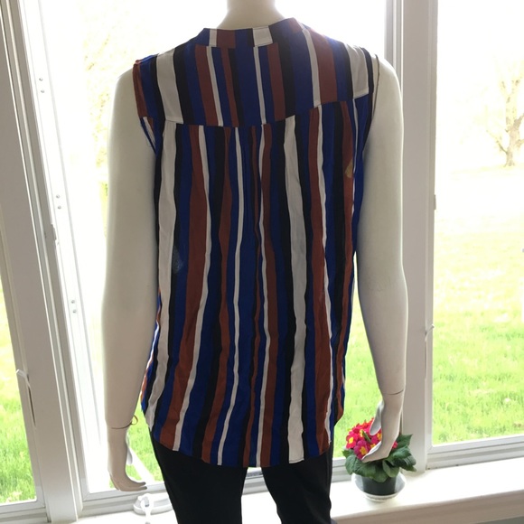 NEW INC blue black brown white sleeveless top - Picture 2 of 3