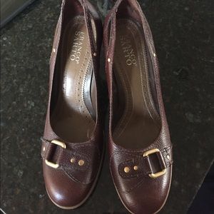 Franco Sarto Dark Brown Leather Buckle Heel Sz 9