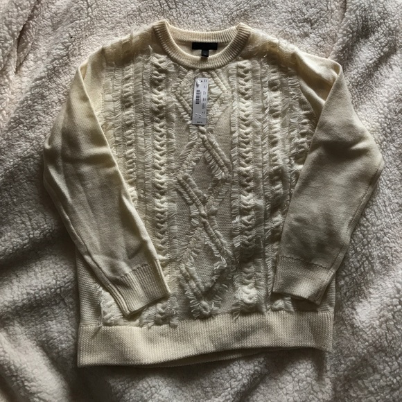 NWT J.Crew Cable Crewneck Sweater with Fringe - Picture 3 of 5