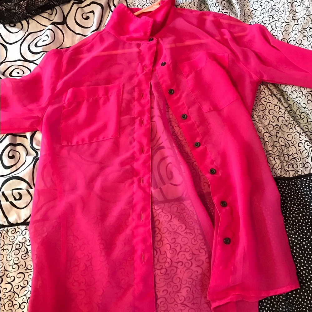 Pink shear button up blouse