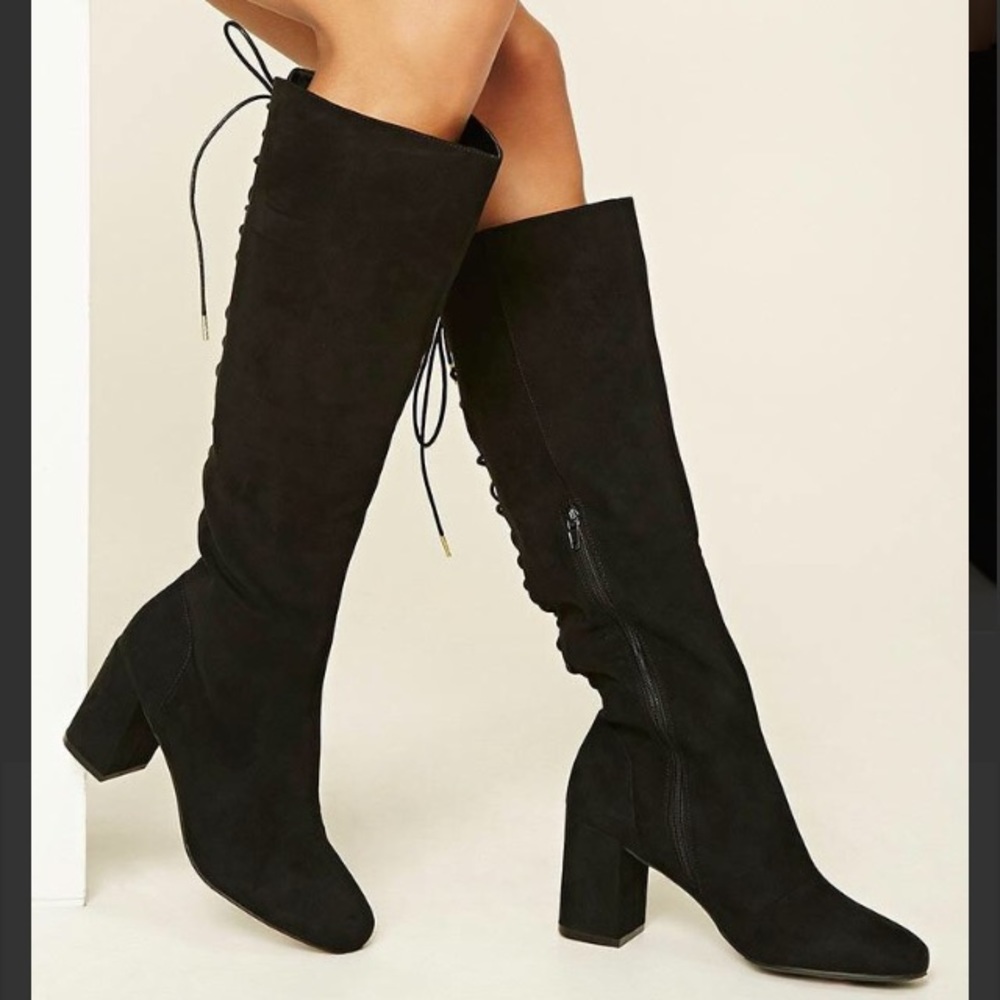 Suede Tall Black Lace-Up Boots