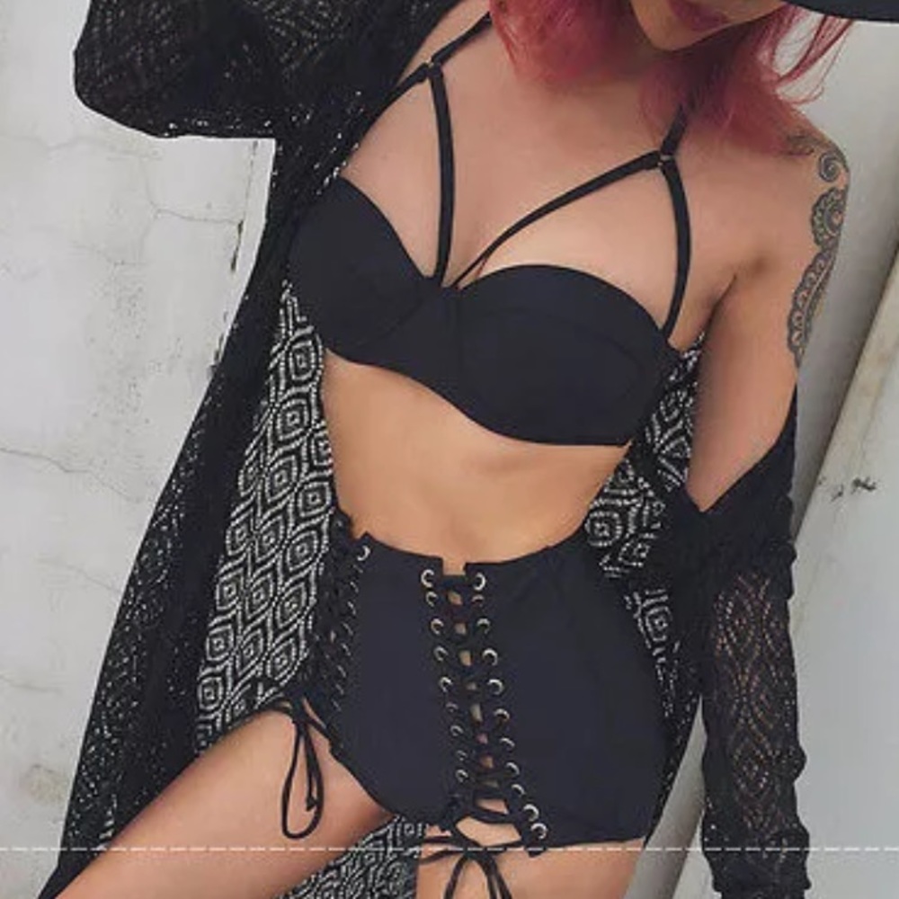 Lace up bikini with grommets and push-up cage bra