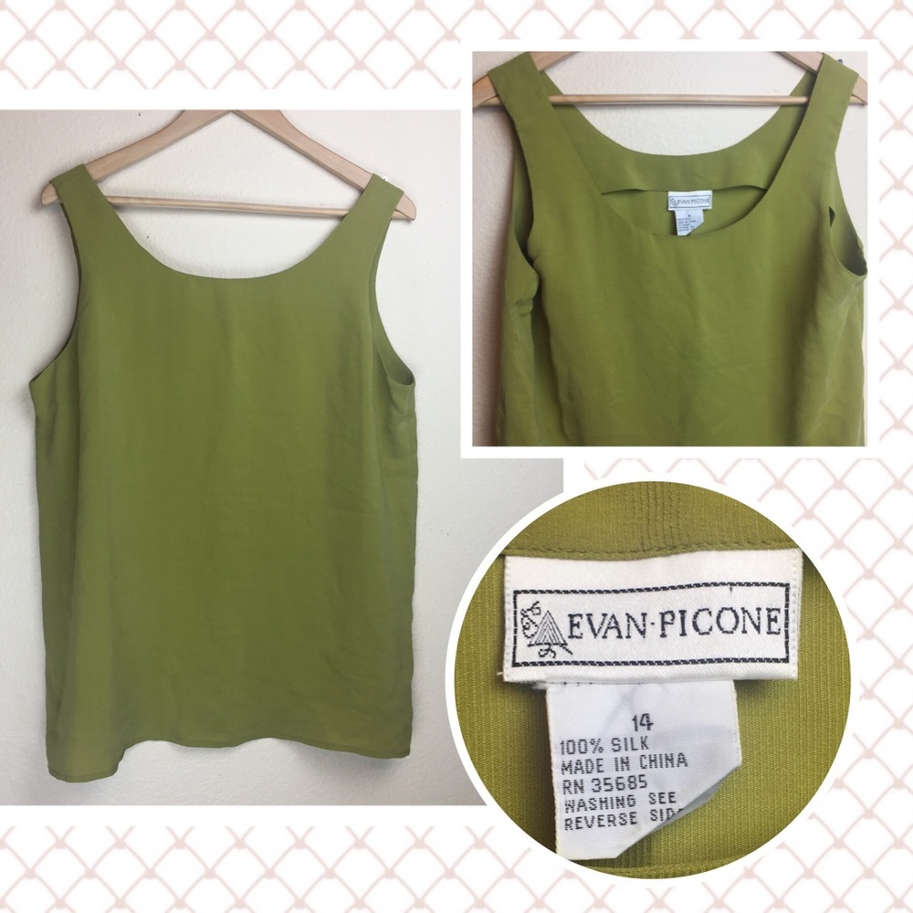 Evan Picone 100% Silk Tank Parrot Green Plus 14 sz