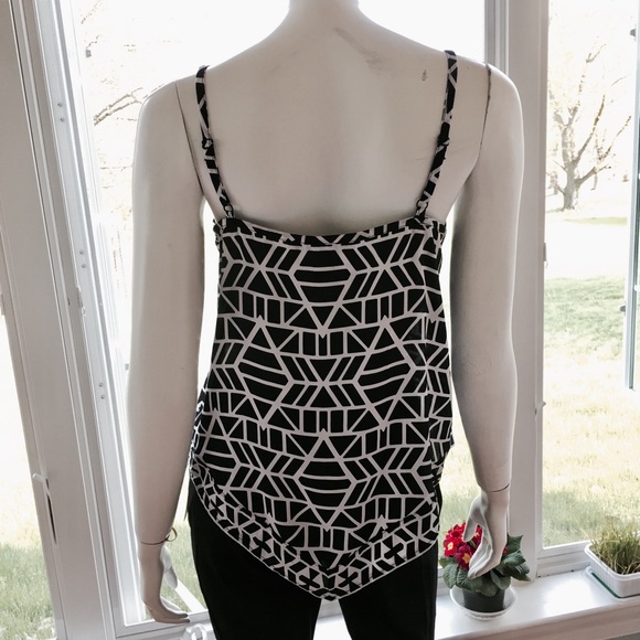 NEW INC asymmetrical black white cami long top - Picture 2 of 5