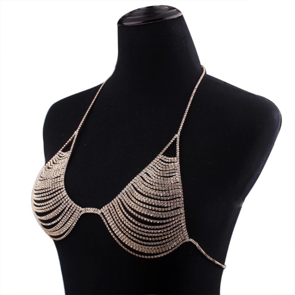 Rhinestone diamond chain bra
