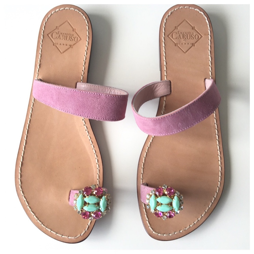 Emanuela Caruso Pink Suede Jeweled Slides