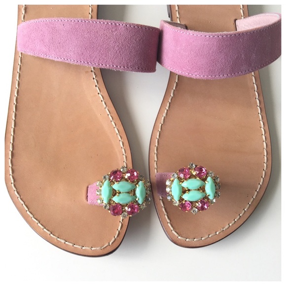 Emanuela Caruso Pink Suede Jeweled Slides - Picture 6 of 8