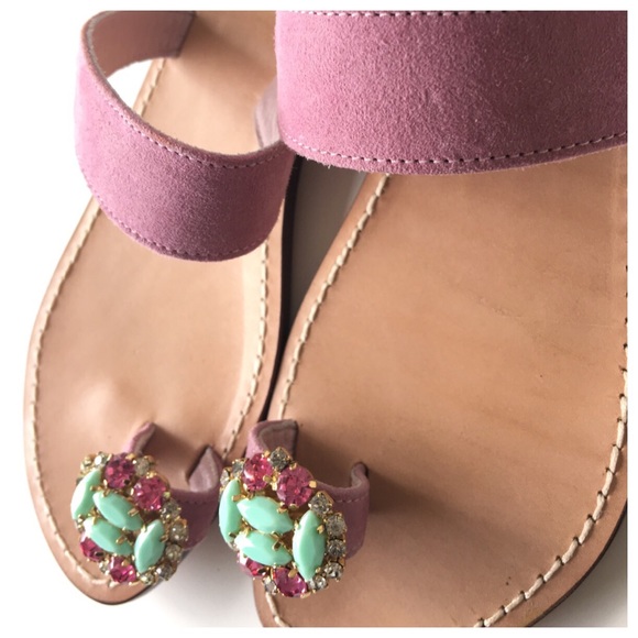 Emanuela Caruso Pink Suede Jeweled Slides - Picture 7 of 8