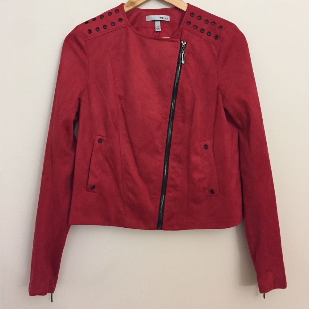 NWT Deep Red Spring Suede Moto Jacket