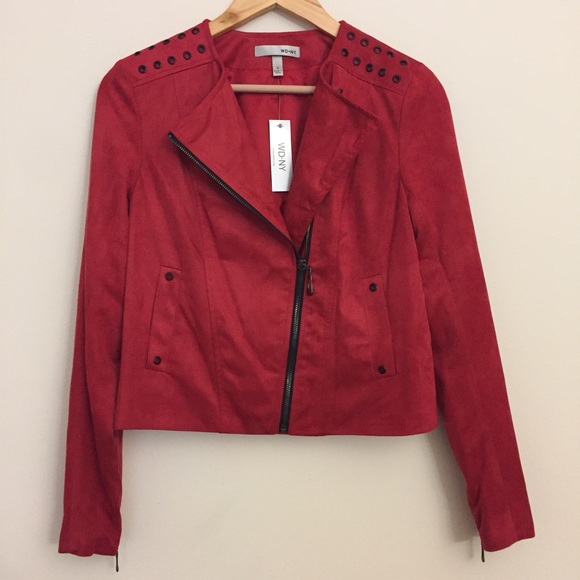NWT Deep Red Spring Suede Moto Jacket - Picture 2 of 8