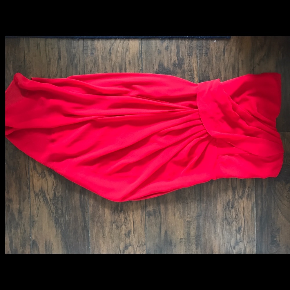 Red strapless dress