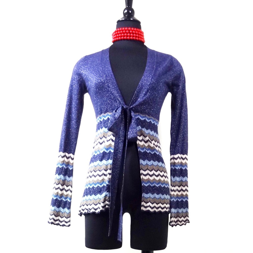 Autumn Cashmere lurex silk chevron tie cardigan XS