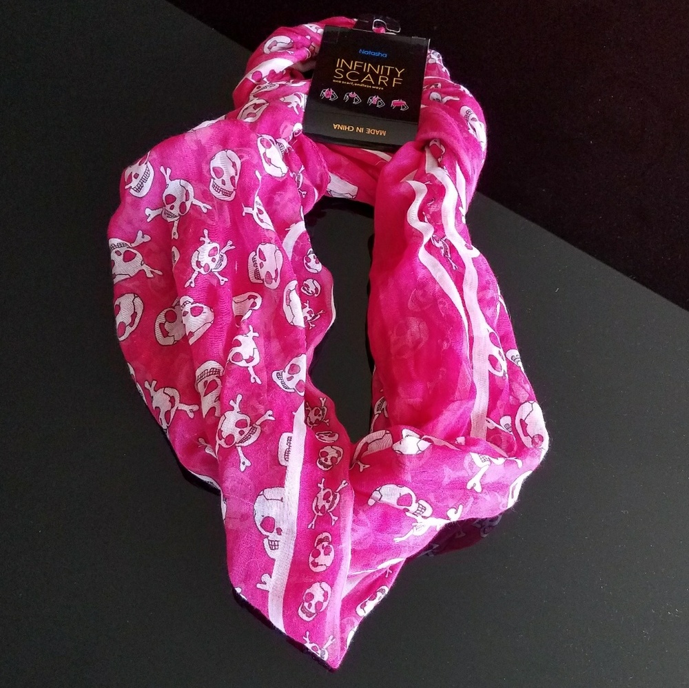 NWT - Pink Skull and Cross Bone Infinity Scarf