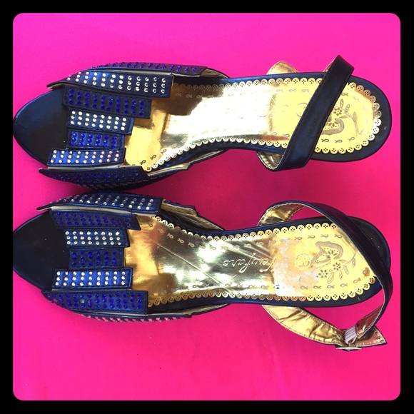 Cobalt Downton Abbey/Gatsby Sparkly Slingbacks - Picture 1 of 3