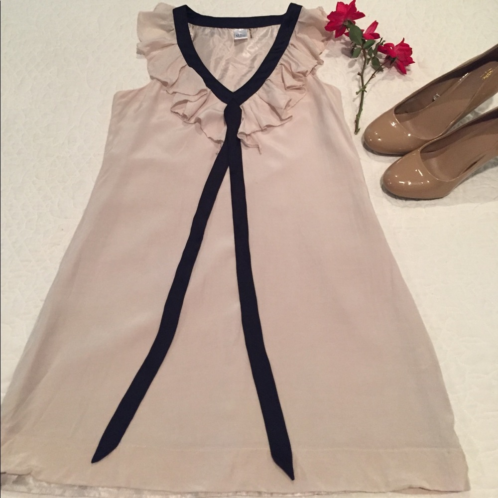 Beautiful beige and navy ruffled dress