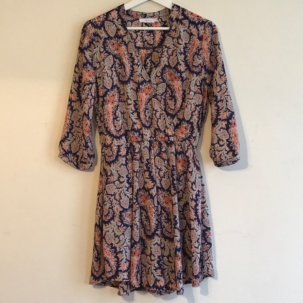 Paisley floral mini dress with 3/4 sleeves