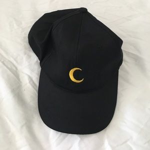 Cool black cap w/ yellow crescent moon embroidery