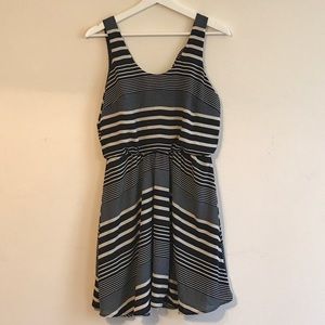 Navy and white striped sleeveless mini dress