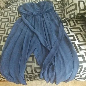 Navy Blue Strapless Romper