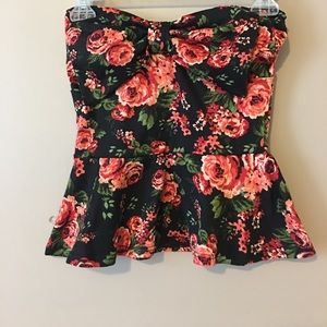 Floral strapless peplum top