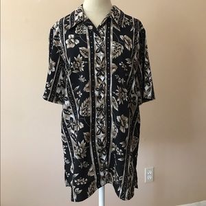 Black, Tan and White Floral and Stripe Blouse