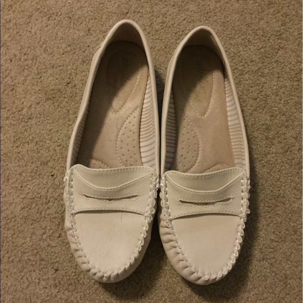 White leather loafers