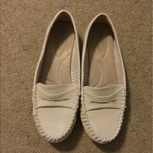 White leather loafers