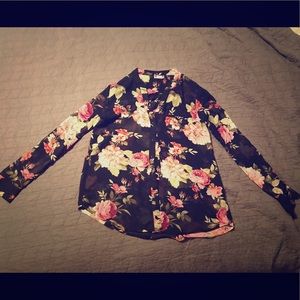 Sheer Floral Long-sleeve Blouse
