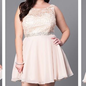 Plus-Size Short Party Dress with Lace Bodice