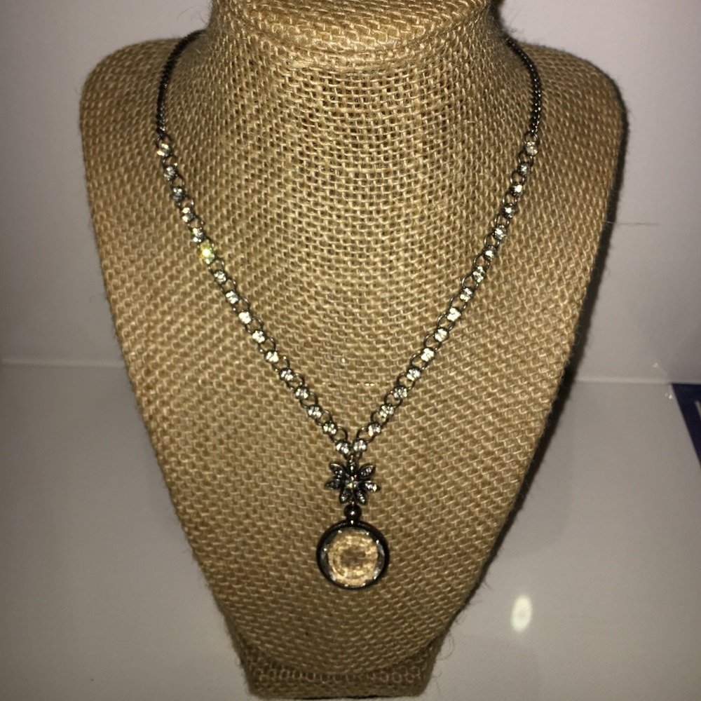 Fossil Magnifier Necklace w/crystal detail.