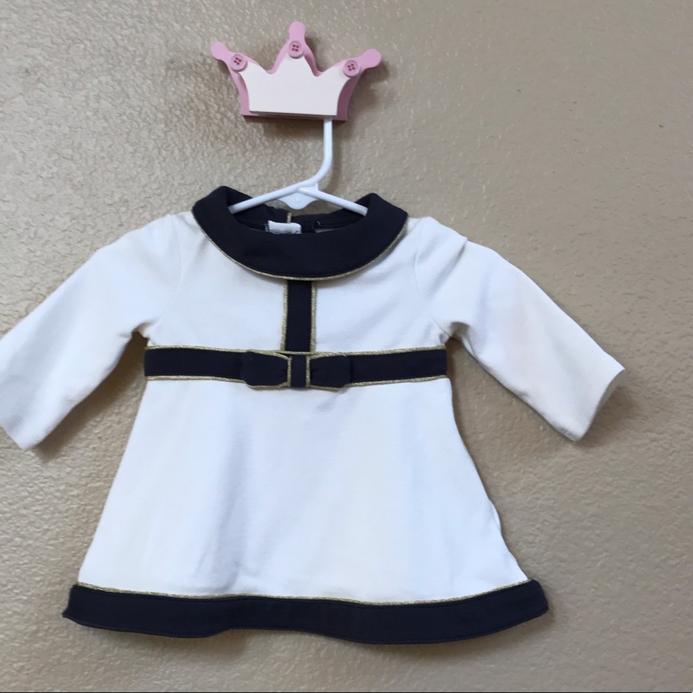 Tahari baby cream and grey dress.