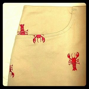 Lilly Pulitzer Tan Midi Embroidered Lobster Skirt
