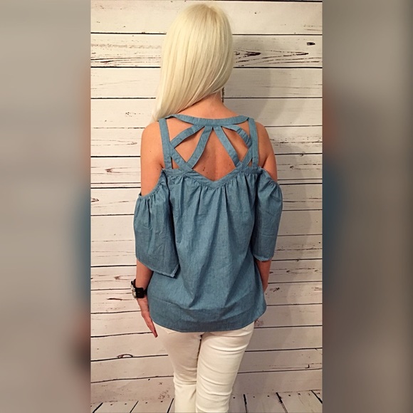 Strappy open shoulder denim top! - Picture 5 of 5