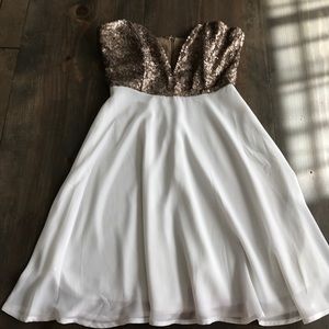 Strapless brown sequin mini dress