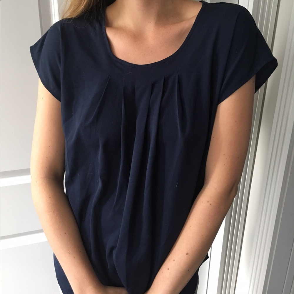 Navy blue classic silk blouse