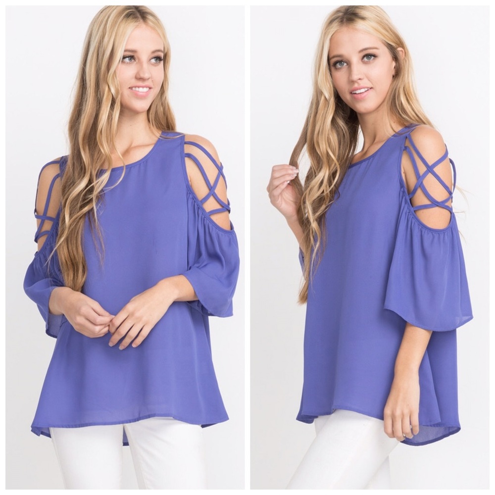 Strappy shoulder pretty periwinkle top! - Picture 4 of 4