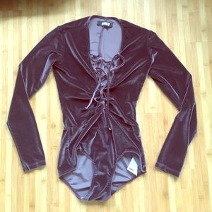 Purple Velvet Reformation Body Suit With Laces